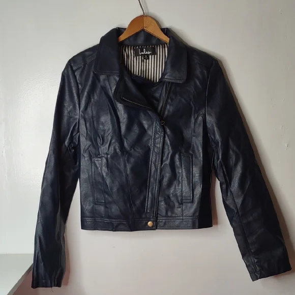 Lulu's Midnight Blue Leather Jacket Size Small - Picture 1 of 8